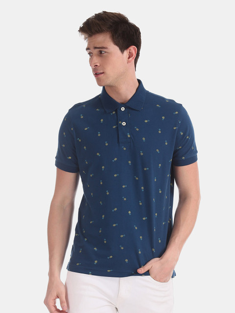 

Aeropostale Men Navy Blue Printed Polo Collar Pure Cotton T-shirt