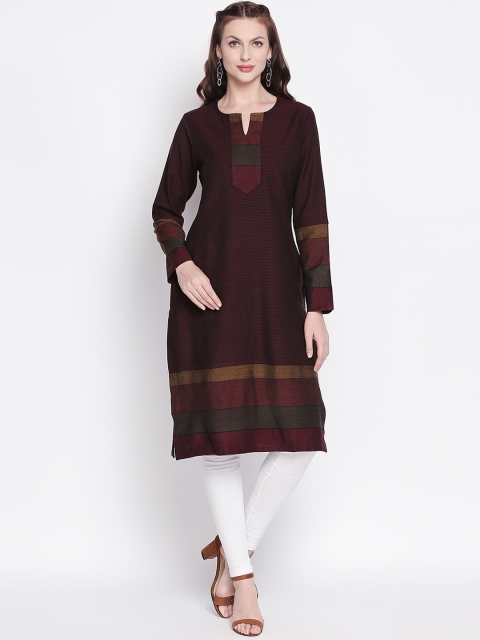 

RANGMANCH BY PANTALOONS Women Maroon Striped Straight Kurta