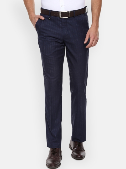 

V Dot Men Navy Blue Slim Fit Self Design Formal Trousers