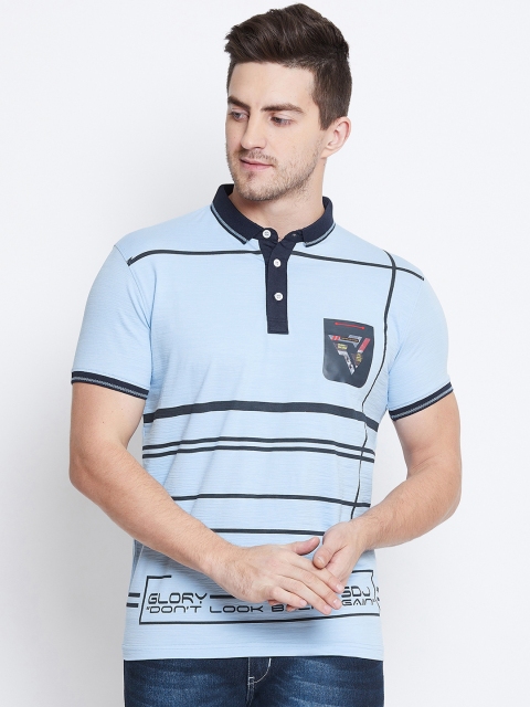 

Duke Men Blue Striped Polo Collar T-shirt
