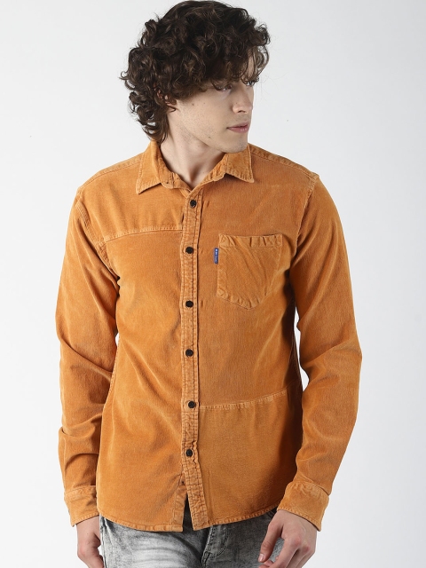 

Blue Saint Men Mustard Orange Slim Fit Solid Casual Corduroy Shirt