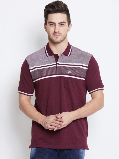

Duke Men Purple Striped Polo Collar T-shirt