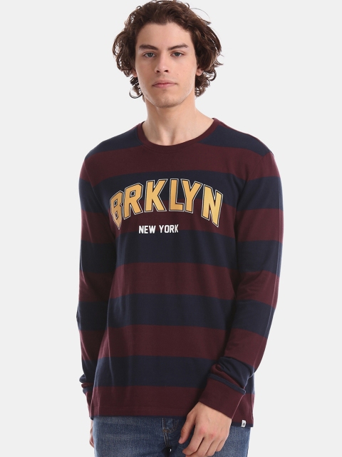 

Aeropostale Men Red & Navy Blue Striped Round Neck T-shirt