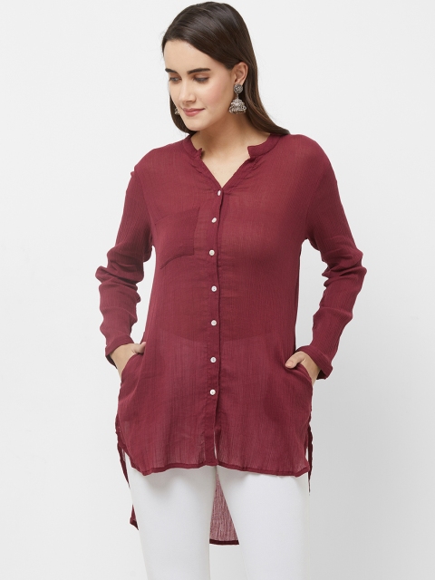 

Fusion Beats Women Maroon Solid High Low Tunic