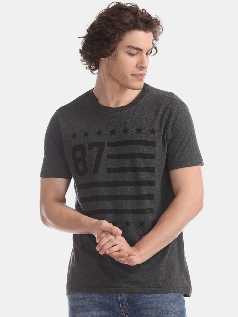 

Aeropostale Men Grey Striped Round Neck T-shirt