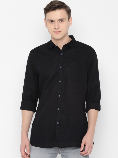 

Solly Jeans Co. Men Black Regular Fit Solid Cotton Linen Casual Shirt