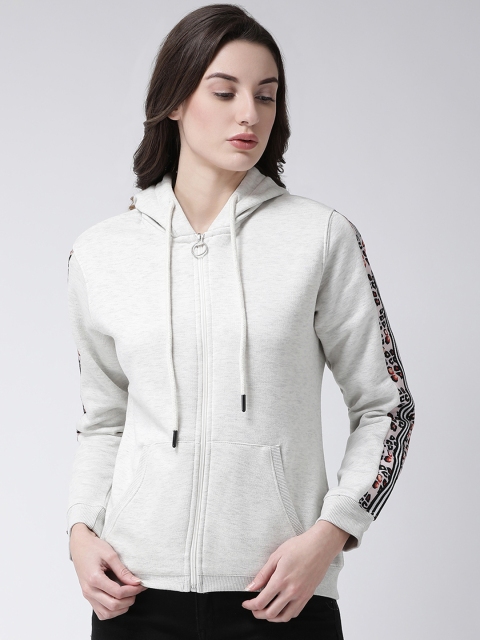 

Club York Women Off-White & Black Printed Hooded Sweatshirt