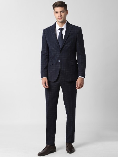 

Peter England Men Navy Blue Checked Single-Breasted Slim-Fit Suit
