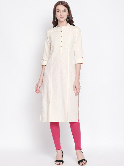 

RANGMANCH BY PANTALOONS Women Off-White Solid Straight Kurta