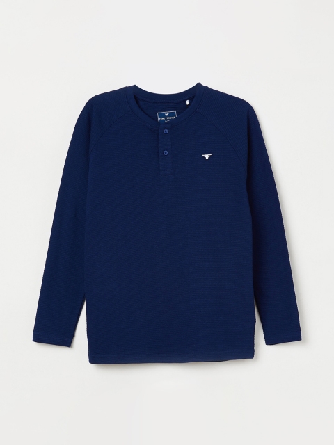 

Fame Forever by Lifestyle Boys Navy Blue Self Design Mandarin Collar T-shirt