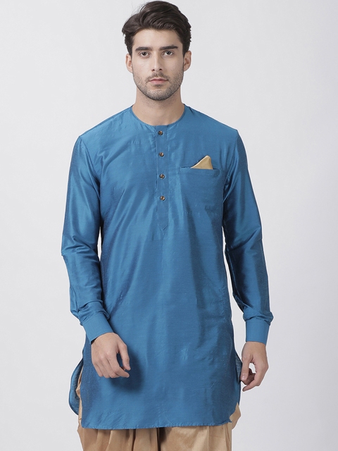 

VASTRAMAY Men Turquoise Blue Solid Straight Kurta