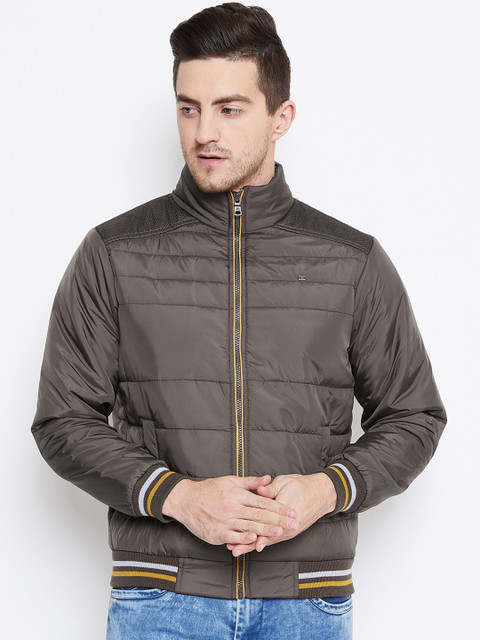 

Duke Men Olive Brown Solid Padded Jacket