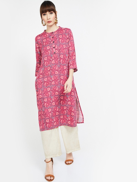 

Melange by Lifestyle Women Pink & Grey Printed Straight Kurta