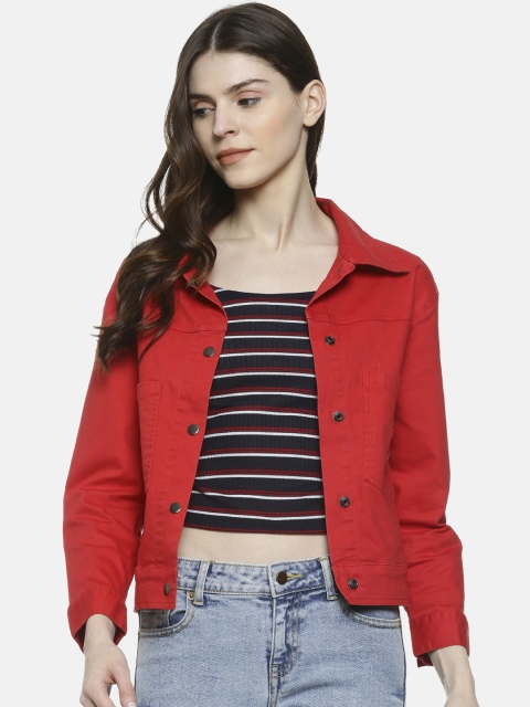 

Campus Sutra Women Red Solid Windcheater Jacket