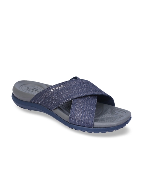 

Crocs Women Navy Blue Woven Design Canvas Capri Shimmer Xband Open Toe Flats