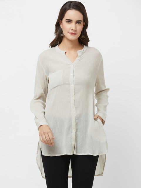 

Fusion Beats Women Grey Solid High Low Tunic