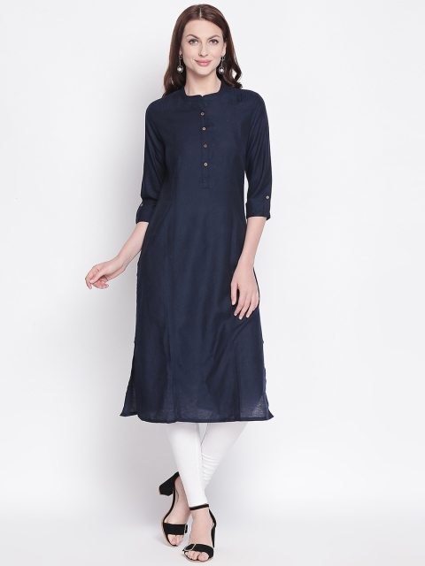 

RANGMANCH BY PANTALOONS Women Navy Blue Solid Straight Kurta