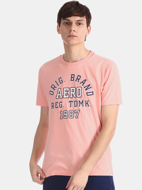 

Aeropostale Men Pink & Navy Blue Embroidered Round Neck T-shirt