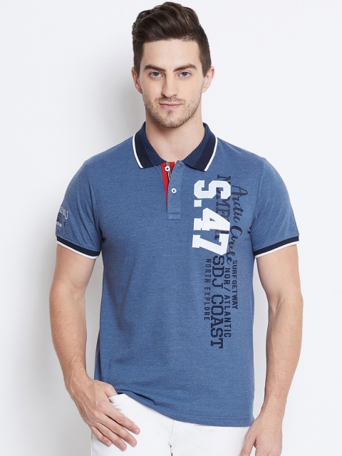 

Duke Men Blue Printed Polo Collar T-shirt