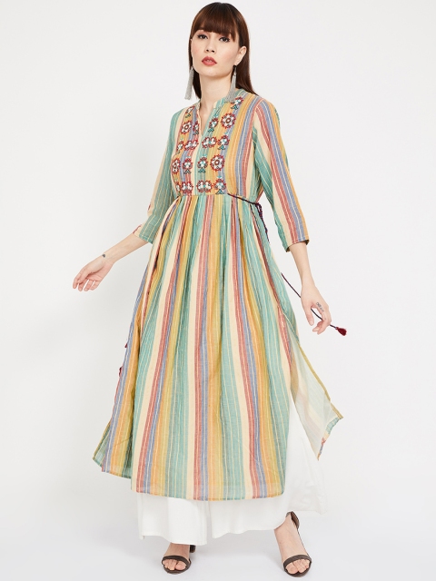 

Melange by Lifestyle Women Teal Green & Yellow Striped A-Line Kurta