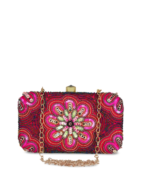 

Anekaant Pink & Red Embellished Silk Clutch