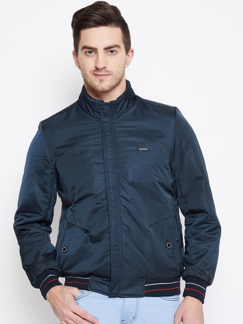 

Duke Men Navy Blue Solid Padded Jacket