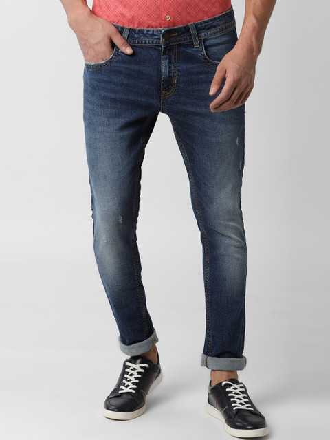 

Peter England Casuals Men Blue Skinny Fit Mid-Rise Low Distress Stretchable Jeans