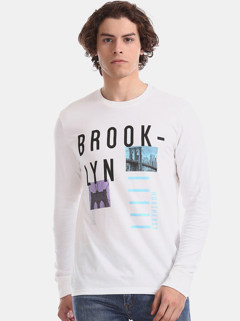 

Aeropostale Men White & Black Printed Round Neck T-shirt