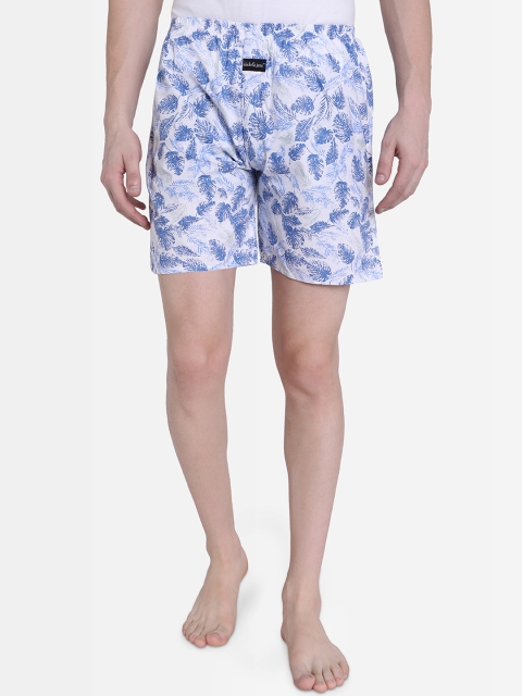 

Nick&Jess Men White & Blue Printed Pure Cotton Boxers MNSBXR011CC