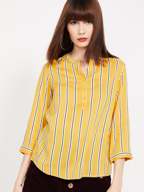 

Bossini Women Yellow Striped Shirt Style Top