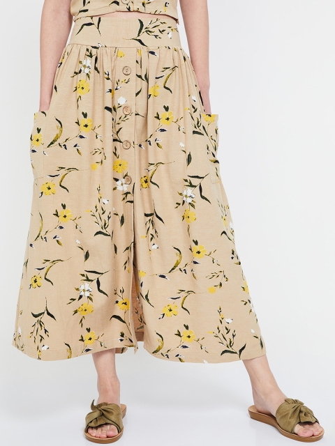 

Ginger by Lifestyle Women Beige Floral Printed High-Rise Flared Maxi Skirt