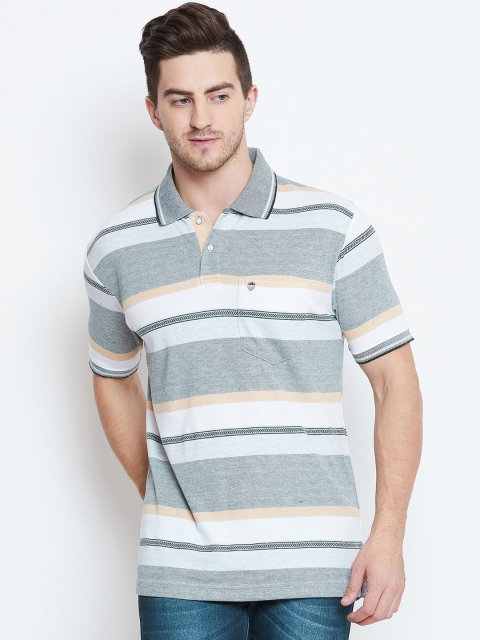 

Duke Men Green & White Striped Polo Collar T-shirt