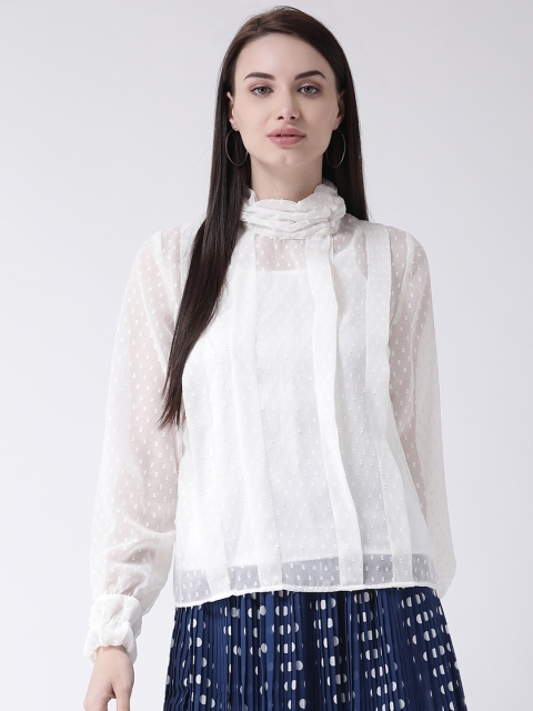 

Leo Sansini Women White Self Design Sheer Top