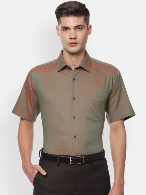 

Van Heusen Men Olive Green & Maroon Regular Fit Self Design Formal Shirt