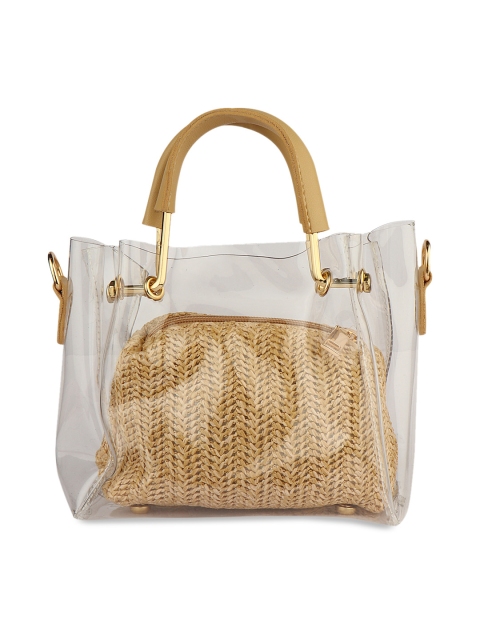 

URBANE Transparent & Beige Solid Handheld Bag