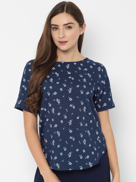 

Allen Solly Woman Navy Blue & Off-White Printed Top