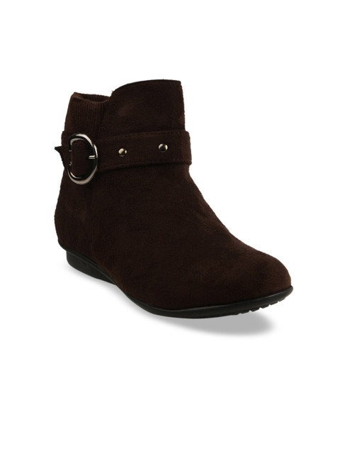 

Bruno Manetti Women Brown Solid Suede High-Top Flat Suede Boots
