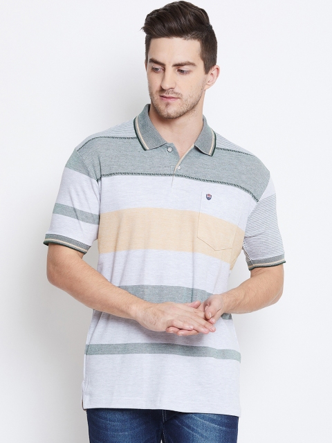

Duke Men White & Grey Striped Polo Collar T-shirt