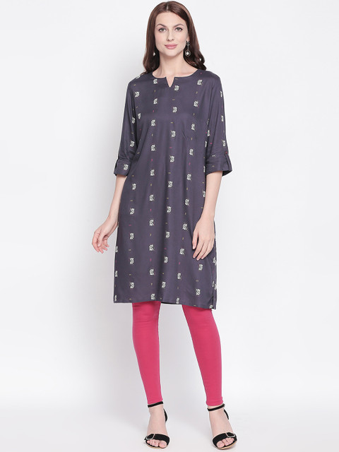 

RANGMANCH BY PANTALOONS Women Grey Printed Straight Kurta