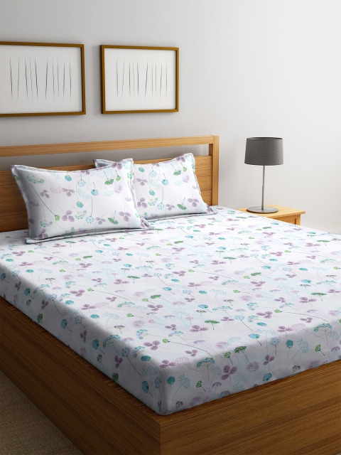 

BOMBAY DYEING White & Blue Floral 160 TC Cotton 1 King Bedsheet with 2 Pillow Covers