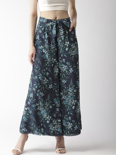 

QUIERO Women Navy Blue & Sea Green Printed Flared Palazzos