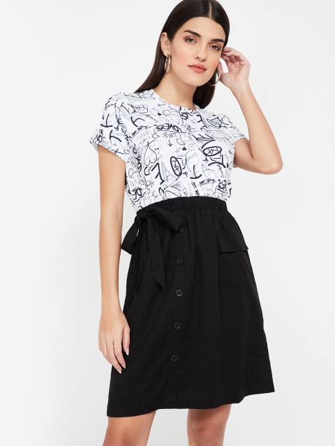 

Ginger by Lifestyle Women Black & White Printed Fit and Flare Dress