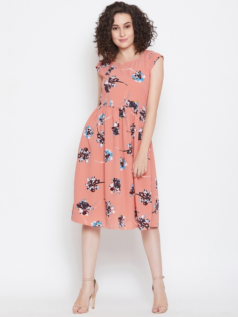 

LUCERO Women Peach-Coloured Printed Fit and Flare Dress