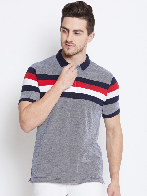 

Duke Men Navy Blue Striped Polo Collar T-shirt