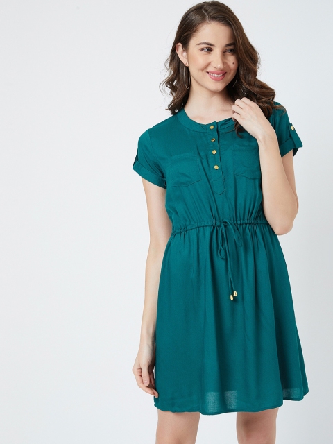 

The Dry State Women Teal Green Solid Blouson Dress