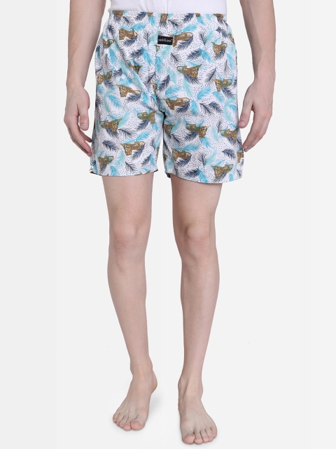 

Nick&Jess Men White & Turquoise Blue Printed Pure Cotton Boxer MNSBXR011CD