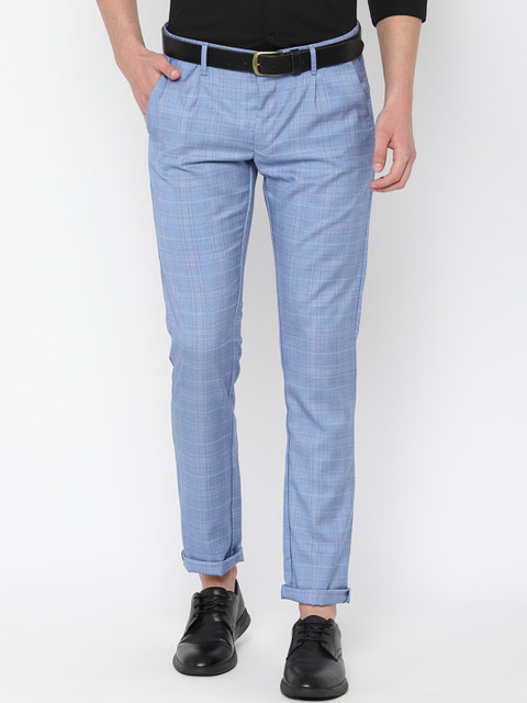 

Allen Solly Men Blue Slim Fit Checked Regular Trousers