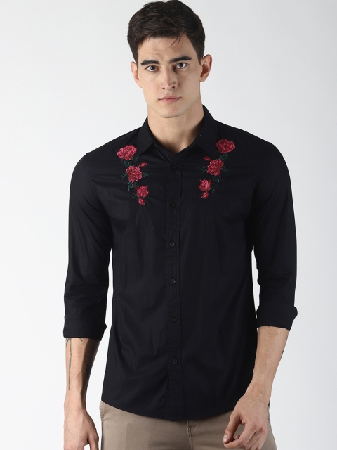Blue Saint Men Black Slim Fit Solid Casual Shirt