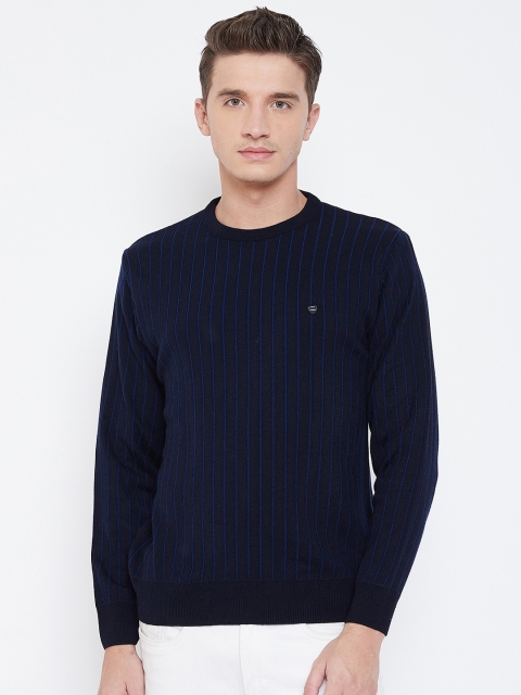 

Okane Men Navy Blue Striped Sweater