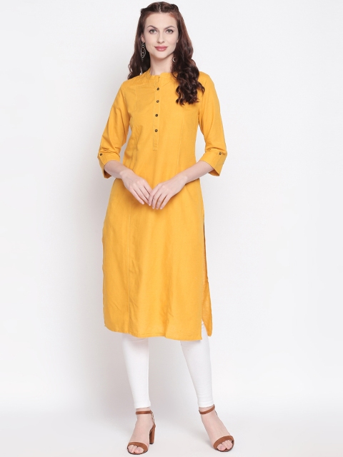 

RANGMANCH BY PANTALOONS Women Mustard Yellow Solid Straight Kurta